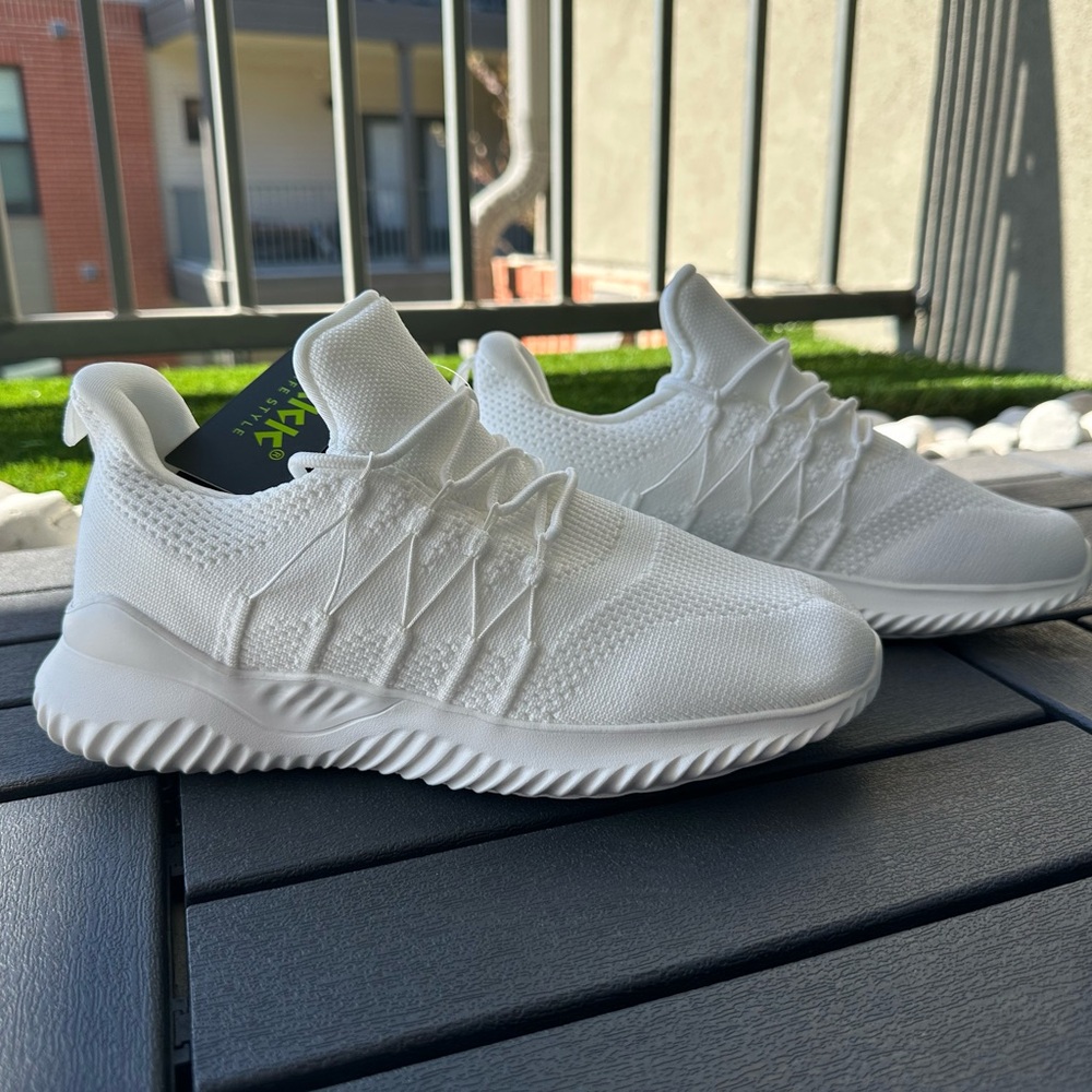 White Athletic Sneakers with Knit Upper